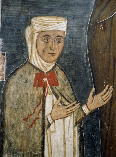 Devota Saramalyna Anastasia con ropas del siglo XIV, fresco en la iglesia bizantina de Nuestra Señora de Asinou (siglo XII) (Lista del Patrimonio Mundial de la Unesco, 2001), montañas Troodos, Chipre de Unknown artist