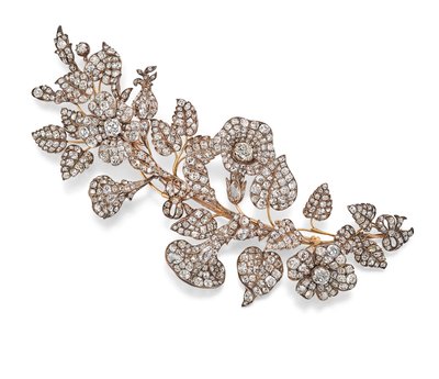 Broche de diamantes, c.1860 (diamantes engastados en plata y oro) de Unknown artist