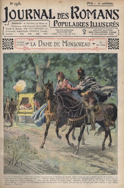 Diana llamada por su esposo mientras cabalga con su amante Bussy. Ilustración de la novela “La Dame de Monsoreau” de Alexandre Dumas. En “Journal of Illustrated Popular Novels” de Unknown artist