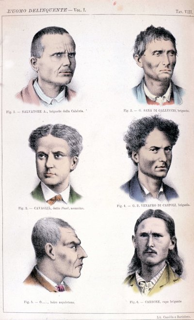 Diferentes tipos de criminales representados en el estudio de criminología “El hombre criminal” (L