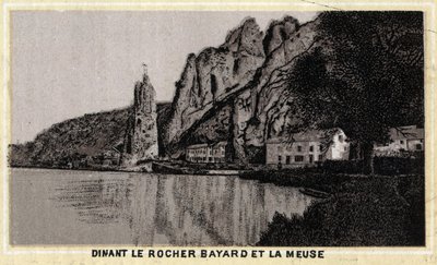 Dinant, el Rocher Bayard y el Mosa, Valonia, Bélgica. Cromolitografía de finales del siglo XIX. de Unknown artist
