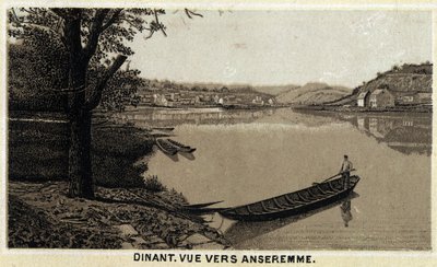 Cena, vista hacia Anseremme y el río Lesse, Región Valona de Bélgica. Cromolitografía de finales del siglo XIX de Unknown artist