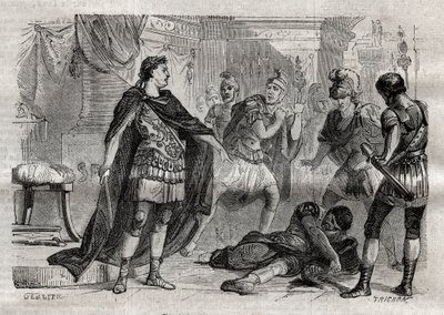 Diocleciano (Caius Aurelius Valerius Diocletianus Augustus) (244-311) muriendo Lucius Flavius Aer - grabado en “Dictionnaire populaire illustrious” - 1864 - por Joseph Decembre y Edmond Allonier de Unknown artist