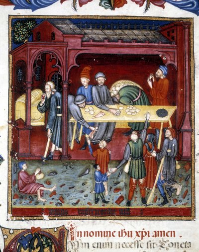 Distribución de pan y zapatos a ancianos y pobres. 1422 de Unknown artist