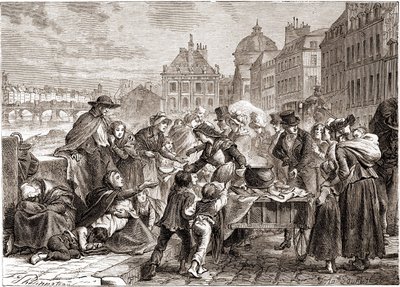 Distribución de alimentos a campesinos hambrientos alrededor de 1820 - en "L