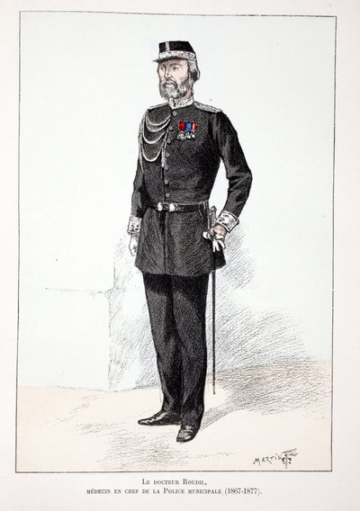 Dr. Roudil, jefe médico de la policía municipal (1867-1877). Ilustración de “Histoire du corps des gardiens de la paix” libro publicado bajo los auspicios de Louis Lepine (1846-1933), prefecto de policía de la Seine de Unknown artist