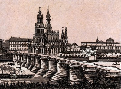 Dresde, Alemania: vista del Puente de Augusto en Dresde. En "El Mundo Ilustrado 168 vistas". Sin fecha (finales del siglo XIX). de Unknown artist
