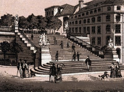Dresde, Alemania: vista de la Terraza de Brühl (Terraza de Brühl en Dresde). en "El mundo ilustra 168 vistas" Sin fecha (finales del siglo XIX) de Unknown artist