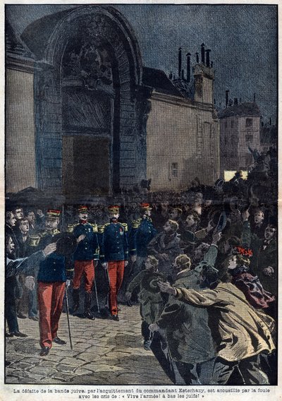 Caso Dreyfus: la derrota de la banda judía por la absolución del comandante Esterhazy es recibida por la multitud con gritos de "Viva el ejército, abajo los judíos", ilustración del periódico "Le-Pelerin" del 23 de enero de 1898 de Unknown artist