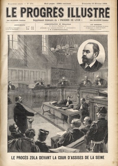 Caso Dreyfus: Émile Zola (1840-1902) en el tribunal del Sena para el juicio de Alfred Dreyfus. de Unknown artist