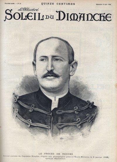 Caso Dreyfus: retrato de Alfred Dreyfus (1859-1935) después de su degradación durante el juicio de Rennes. Grabado en "Le sun-du-dimanche", 13 de agosto de Unknown artist