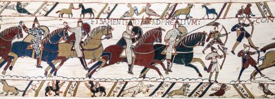 El duque Guillermo anima a sus tropas a prepararse para la batalla contra el ejército inglés, Tapiz de Bayeux de Unknown artist