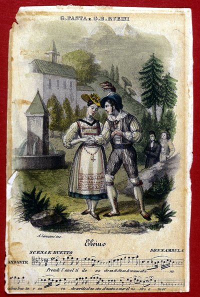 Dúo entre Giuditta Pasta y Gian Battista Rubini en la ópera “La sonnambula” de Vincenzo Bellini. Teatro Carcano de Milán. 1831 de Unknown artist
