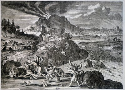 Terremoto en Tokio en 1650 - grabado de Unknown artist