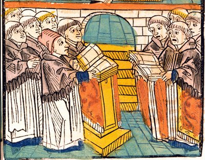 Canto eclesiástico (monjes cantando) - en "Concilio de Constanza", manuscrito de 1497 de Unknown artist