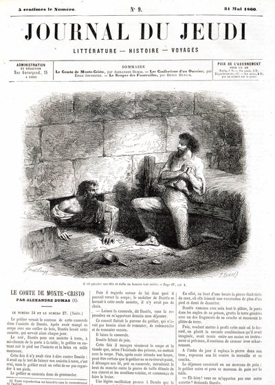 Edmond Dantès, el Conde de Montecristo (Montecristo) se encuentra con el Abate Faria gracias al túnel hueco en la prisión - en “Le Journal du Jeudi” del 31/05/1860 de Unknown artist