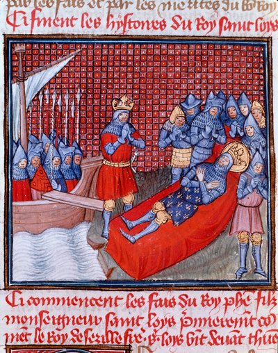 Octava Cruzada: La muerte de San Luis en Túnez el 25 de agosto de 1270. Miniatura tomada de 