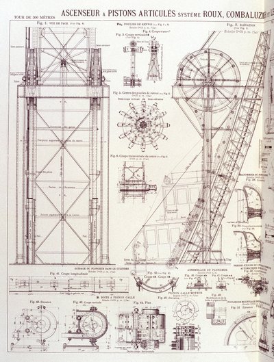 Elevador y pistones articulados de la Torre Eiffel - diseño industrial de Unknown artist