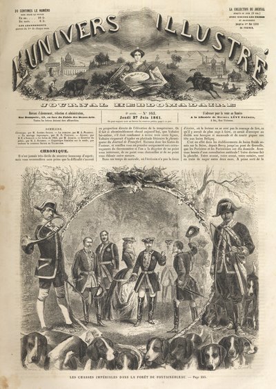 El emperador Napoleón III cazando en Fontainebleau - 1861 - Caza imperial en Fontainebleau en presencia de Napoleón III (1808-1873) y la emperatriz Eugenia (1826-1920). El Universo Ilustre de 1861 de Unknown artist