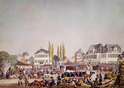 El emperador Napoleón I (1769-1821) revisa las tropas en Frankfurt. Grabado de 1813. Frankfurt, Museo Histórico de Unknown artist