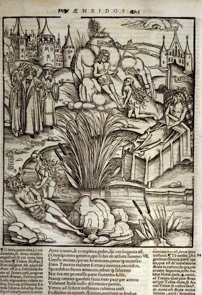 Eneida de Virgilio, Libro XII, Eneas es tratado milagrosamente por Venus y decide asaltar la ciudad de Latino de Unknown artist