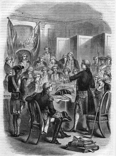 El almirante inglés Augustus Keppel ante el Consejo de Guerra después de la Batalla Naval de Ouessant el 27 de julio de 1778. de Unknown artist