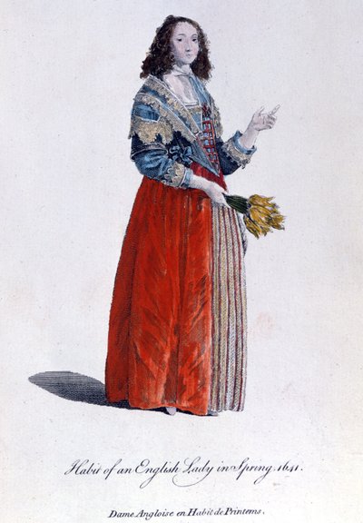 Mujer inglesa con vestido de primavera en 1641. Grabado del siglo XIX de Unknown artist