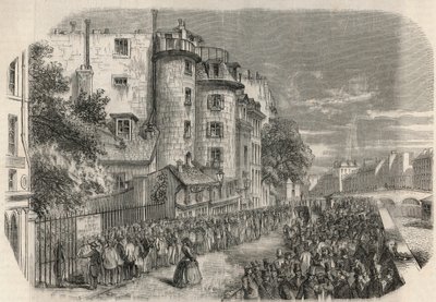 Entrada de la prefectura de policía por la rue de Jerusalem en la esquina del Quai des Orfevres en París en el siglo XIX antes de 1871 - Grabado en Tableau-de-Paris por Edmond Texier 1852 de Unknown artist