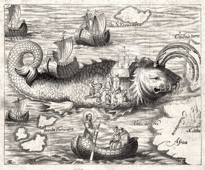 Episodio de la Leyenda de San Brandán: un viaje fantástico del abad irlandés del siglo VI en busca del Paraíso terrenal. Estampa de 1621 de Unknown artist