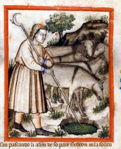 Esa pastorea burros - el Pentateuco. Miniatura del códice 212 (o codice padovano o Biblia de Padua) 1390-1400 Rovigo, Accademia dei Concordi de Unknown artist