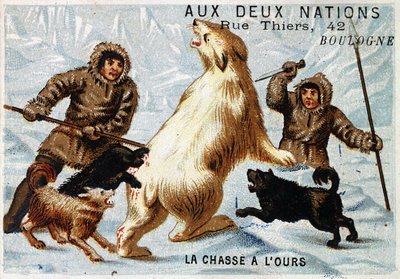 Esquimales, Caza de osos, Publicidad de la tienda “aux deux nations”, Boulogne, c. 1895 de Unknown artist