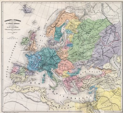 Europa y Oriente en la época de la 3ª Gran Cruzada a finales del siglo XIII - Mapa preparado por M J-H Schnitzler, Atlas Histórico y Pintoresco 1858 de Unknown artist