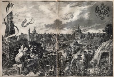 Evocación de la amistad entre Francia y Rusia y la exposición rusa que tendrá lugar en 1892 en el Champ de Mars en París - Grabado en “La Science française” de Unknown artist