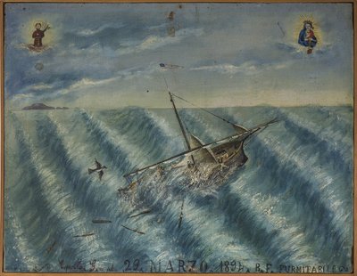 Exvoto marinero, ofrenda popular como muestra de devoción y gratitud del marinero que sobrevive a los peligros del mar proveniente de la Iglesia del Carmine, Torre del Greco, cerca de Nápoles, 29/03/1894 Italia de Unknown artist
