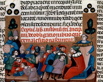 Ejecución de una condena. Miniatura del Código de Justiniano (Codex Justinianus), una colección de leyes e instituciones redactadas bajo el emperador romano Justiniano I de Bizancio (483-565) de Unknown artist