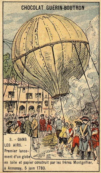 Experimento del 5 de junio de 1783 por los hermanos Montgolfier en Annonay. Cromo de finales del siglo XIX. de Unknown artist