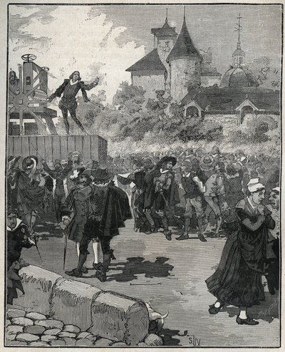 Experiencia de acuñación mecánica por Nicolas Briot (Grabador del Reino de Francia) (1579-1646) en 1616. Grabado de 1885 en "Les arts et metiers illustres" por Adolphe BITARD de Unknown artist