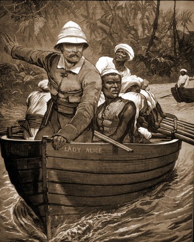 Exploración de Sir Henry Morton Stanley (1841-1904), explorador británico, a bordo del “Lady Alice”. de Unknown artist