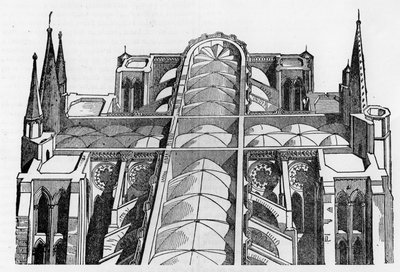 Vista exterior y parte superior de la Catedral de Chartres (28) desde el incendio del 4 y 5 de junio - en 
