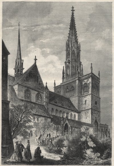 Vista exterior de la Catedral de Notre Dame en Constanza, Alemania. Grabado en “L