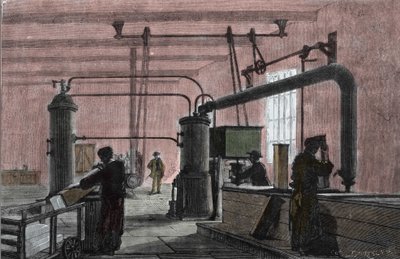 Fábrica para la fabricación de hielo con el sistema de Ferdinand Carre (1824-1894). Grabado del siglo XIX de Unknown artist