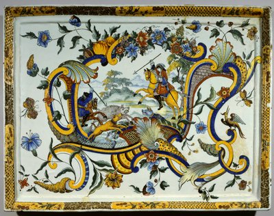 Plato de loza que representa una escena de caza de jabalíes de Unknown artist