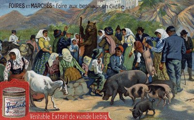 Ferias y mercados: feria de ganado en Sicilia. Cromolitografía, imagen Liebig. de Unknown artist
