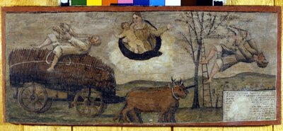 Caída de un árbol sobre un carro lleno de heno de Unknown artist