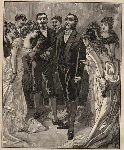 Diamantes famosos: el banquero Vanlerberghe mostrando un falso Regente a principios del siglo XIX. Grabado de 1885 en 