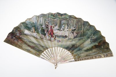 Abanico, c.1870, Papel impreso y pintado, nácar, oro, plata y cobre, espejo, Fabricante desconocido de Unknown artist
