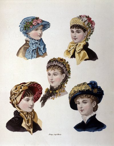 Moda de finales del siglo XIX: diferentes modelos de sombreros de mujer de Unknown artist