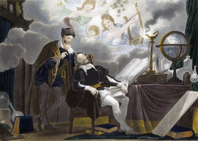 Fausto y Mefistófeles - Fausto es tentado por Mefistófeles - grabado de Unknown artist