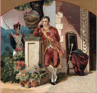 Fernando VII de España (1784-1833) prisionero de Napoleón I en el castillo de Valençay (Indre). Cromolitografía de finales del siglo XIX de Unknown artist