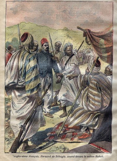 Ferdinand de Behagle (1857-1899) (explorador francés) tomó prisionero a Rabah y luego el sultán lo mandó a ahorcar en 1899 - grabado en 